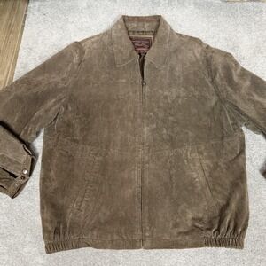 American Classics Colebrook Jacket Mens Large Brown Suede Bomber Lined Zip Warm